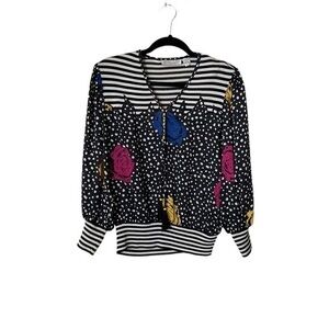 Vintage Robert Janan Studio Bright Mixed Materials Top, Stripes Floral Dots